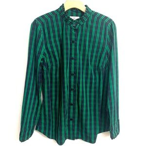Vineyard Vines Tartan Plaid Ruffled Button Down Shirt green blue holiday EUC 10